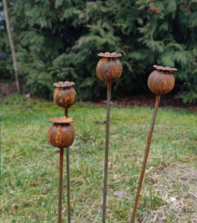 Kovová záhradná dekorácia z maku corten zhrdzavený 3D 035