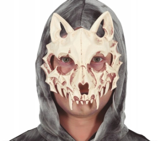 Strašidelná maska z mačacej lebky na halloweensku tvár