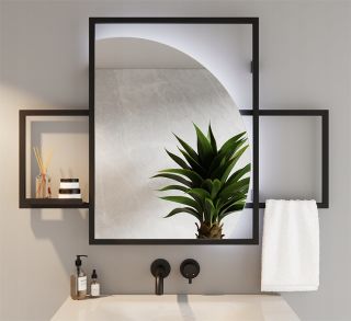 Okrúhle zrkadlo skosené LED dvojitý rám vpravo 110X80