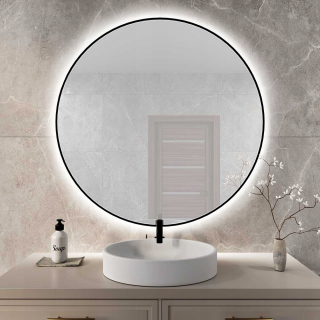 Okrúhle LED zrkadlo 50 cm, čierny rám, neutrálna farba svetla