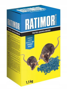 Nástraha na myši a potkany - Silný jed RATIMOR na MYŠI a potkany 1,5 kg granule BRODIFACOUM