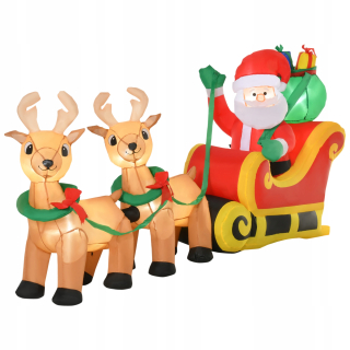 Nafukovací Santa Claus so sobmi, 240 cm, 6 LED, dekorácia
