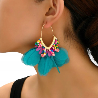 Boho náušnice Blue Flowers Flowers 84mm