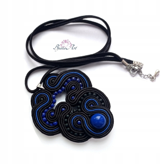 Čierny náhrdelník soutache Tmavomodrá soutache