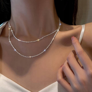 Náhrdelník s dvojitou retiazkou, strieborný choker šperk, jemný okolo krku