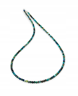 Prírodný náhrdelník CHRYZOKOLA, fazetované guličky, 3mm striebro