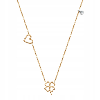 Elegantný zlatý náhrdelník s diamantom, briliantové srdce, ďatelina, zlato 585