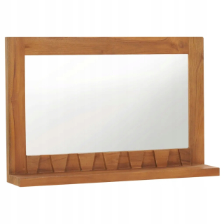 Nástenné zrkadlo s policou, teak, 60x40 cm, koloniálne/rustikálne, montážne otvory