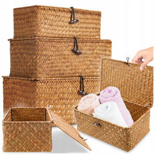 Pletené Úložné Boxíky z Morského Radu s Vekom, Natural Orange, Sada 3 Ks