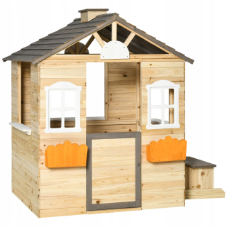 Outsunny drevený domček pre deti 3-7 rokov, 113x94x134,5cm