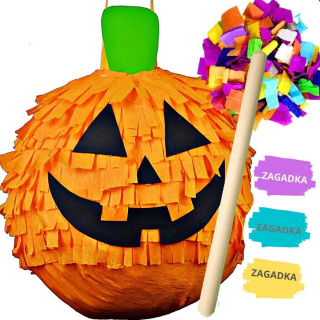 Piňatas - PINATA TEKVICA + TYČ, KONFETY, PINATA HÁDANKY NA HALLOWEENSKÉ NARODENINY
