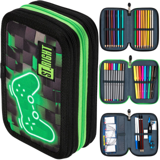 Peračník - Tri -Chamber Cencil Case s Gamer Equipment Game