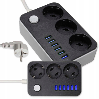 Predlžovací kábel - PREDLŽOVACÍ NAPÁJACÍ PÁS 2M 3 ZÁSUVKY 4x USB