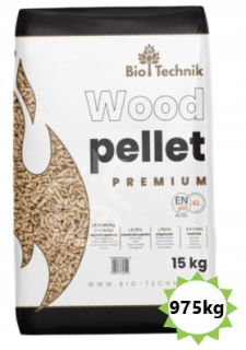 BIO-TECHNIK Pelety Drevené pelety 6mm 65x15kg ENplus A1 975kg PREMIUM KVALITA