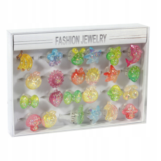 Detský prsteň - Prstene pre dievčatá žiariace LED 24 kusov