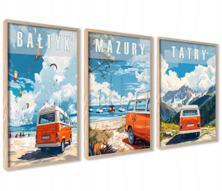 Nástenné Plagáty Vintage Cestovateľských Motívov - Sada 3 Kusy Bez Rámikov