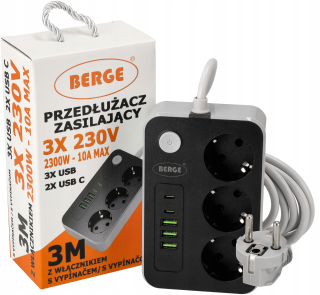 Predlžovací kábel - Power Prolonger 3 Sockets + USB + Micro 3M