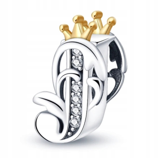 Prívesok 925 SILVER Charms Crown písmeno J