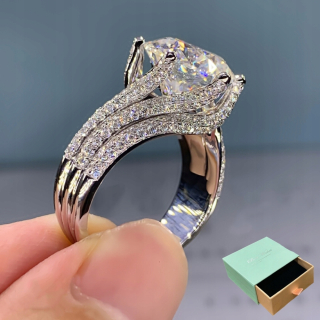 S925 Strieborný 5 karátový luxusný prsteň, elegantný umelý kameň