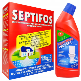SEPTIFOS 1,2kg + WC gél 750ml čistička septikov PRÍPRAVA na septiky