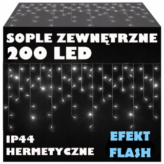 Vonkajšie Vianočné osvetlenie - Vonkajšie cencúle 200led lampy+blesky studený IP44