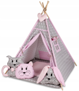 TEEPEE STAN TIPI MAT + 3 VANKÚŠE ZVIERATÁ