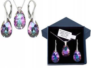 SÚPRAVA STRIEBORNÝCH ŠPERKOV SO SWAROVSKI KRYŠTÁLMI MANDĽA 16mm STRIEBORNÁ 925