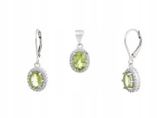 STRIEBRENÝ SET, RHODIOVANÝ, COL+WIS PERIDOT, PRÍRODNÝ