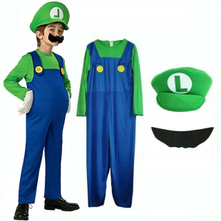 Detský unisex kostým - Super Mario Luigi Outfit Brother's Costume S 100-115 cm