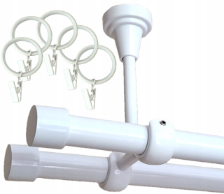 Dvojitý stropný kovový závesný systém, priemer rúrok 19 mm, dĺžka 200 cm - biely