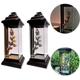 Elegantná veľká sklenená cintorínska lampáš LED Premium