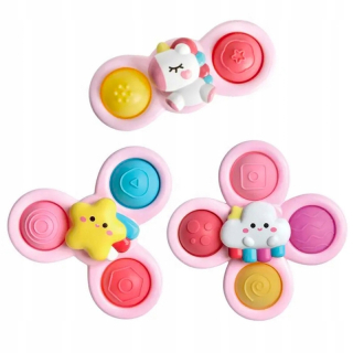 Senzorická hračka SET OSTROVAČOV SPINNER s prísavkou RUŽOVÁ 3 KS