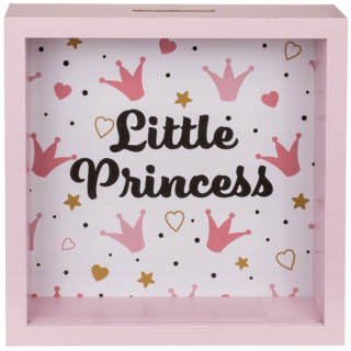 Pokladnička pre deti - Drevený rám na prasiatko LITTLE PRINCESS ružový