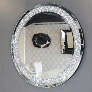 Strieborné glamour zrkadlo okrúhleho priemeru 90 cm M-0506