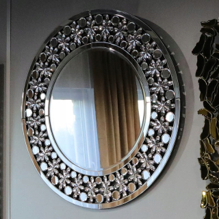 Strieborné glamour zrkadlo okrúhleho priemeru 90 cm M-0544