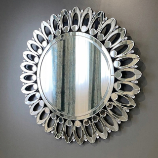 Strieborné glamour zrkadlo okrúhleho priemeru 90 cm M-0549