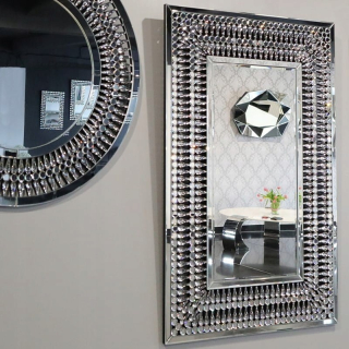 Strieborné obdĺžnikové glamour zrkadlo 80x120 cm M-0560