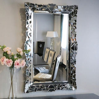 Strieborné obdĺžnikové glamour zrkadlo 80x130 cm M-0519