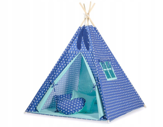 Tipi stan pre deti + prívesky z peria - námornícka modrá hviezdička