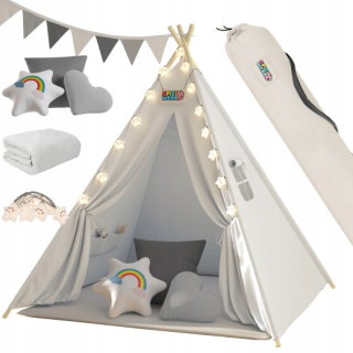Detský stan Tipi Sivý 120x120x160cm Vankúše Mat