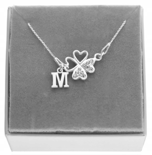 Strieborný náhrdelník ďatelina s kubickým zirkónom písmeno LIST 55cm SILVER 925