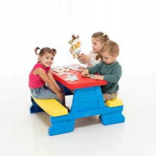 ZÁHRADNÝ STÔL PRE DETI S LAVIČKAMI PIKNIKOVÝ SET Mochtoys Polish