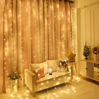 LED svetelný záves 3x2,5 teplá pamäť + zástrčka