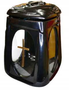 Čierny keramický cintorínsky lampáš s krížom, 27 cm
