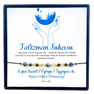 TALISMAN OF SUCCESS AMULET náramok úspechu citrín lapis lazuli tigrie oko