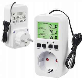 ZÁSUVKOVÝ TERMOSTAT REGULÁTOR TEPLOTY DIGITÁLNA ELEKTRONICKÁ SONDA 230V