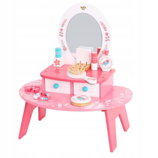 TOOKY TOY Ružový drevený kozmetický toaletný stolík so zrkadlom
