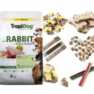 Nové TROPIDOG PREMIUM ADULT S RABBIT&RICE Krmivo pre psov s králikom 8kg