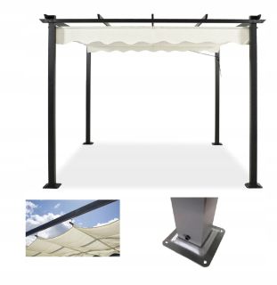 Záhradná terasa pergola 3x3 Metal Béžová s rolovacou strechou, altánok HDM