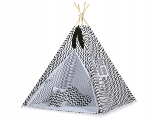 Tipi stan pre deti + prívesky z peria - Chevron Black